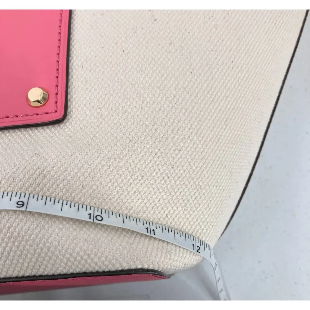 Michael Kors Cream White Pink Shoulder Kimber Large Cotton Canvas Tote Bag Purse